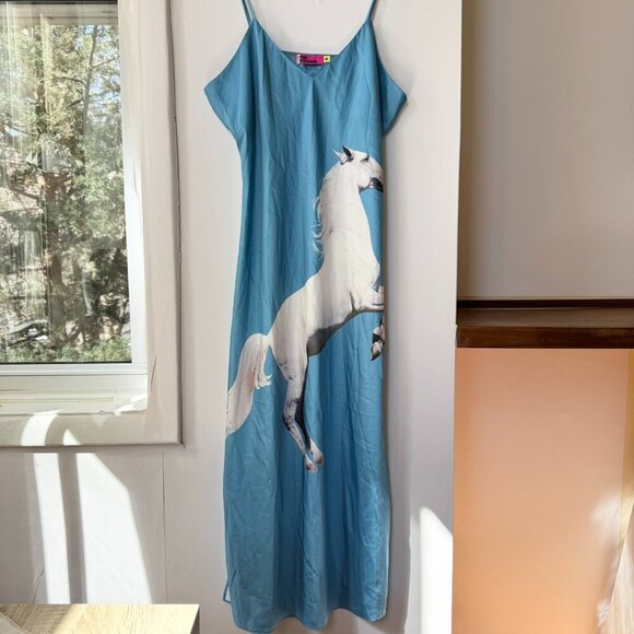 Tyler McGillivary Equestrian Slip Dress Horse Blue Midi - Picture 10 of 17